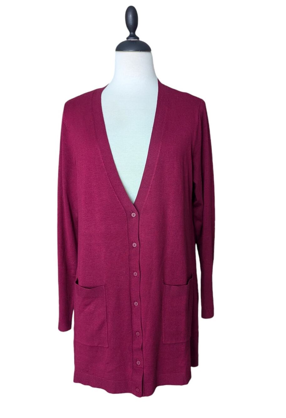 New Monroe & Main Large Red Wine Tunic Long Sleeve cardigan Sweater Button Up